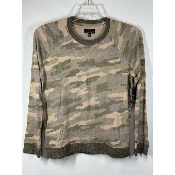B28 - Lucky brand long sleeve camo crewneck top size medium NWT - Picture 1 of 9